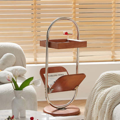 Vintage Wood Stainless Steel Side Table
