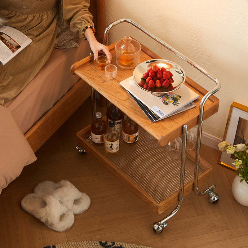 Retro Wood Glass Rectangular End Table 2-Tier