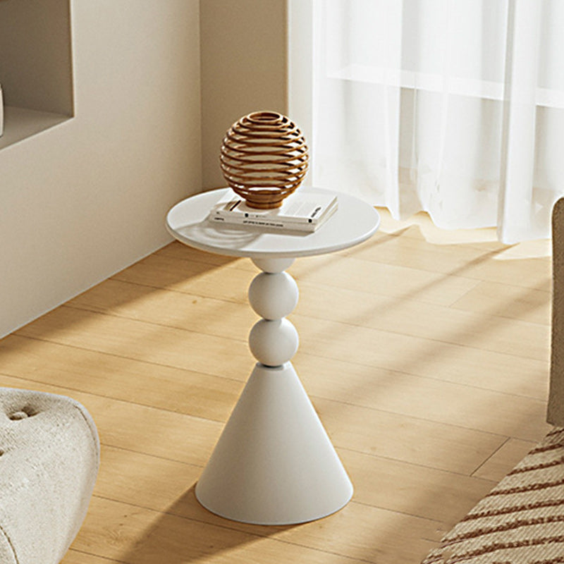 Modern Art Deco Orb Cone Marble Iron End Table — Ivory White