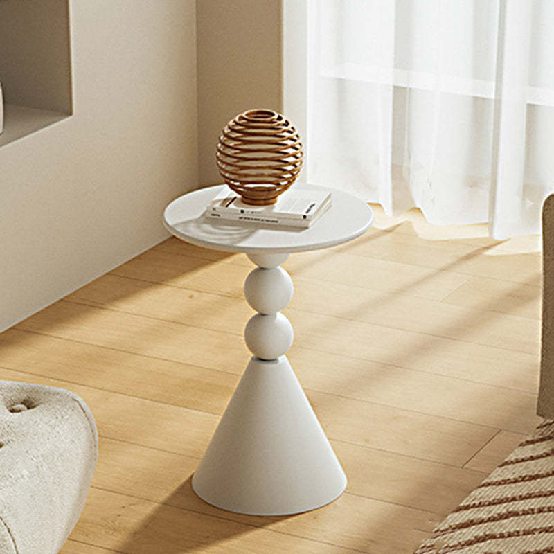 Modern Art Deco Orb Cone Marble Iron End Table — Ivory White