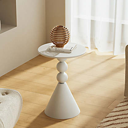 Modern Art Deco Orb Cone Marble Iron End Table — Ivory White