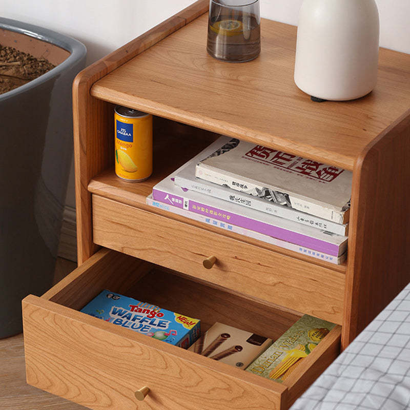 Retro Cherry Wood Oak Walnut 2-Drawer Nightstand