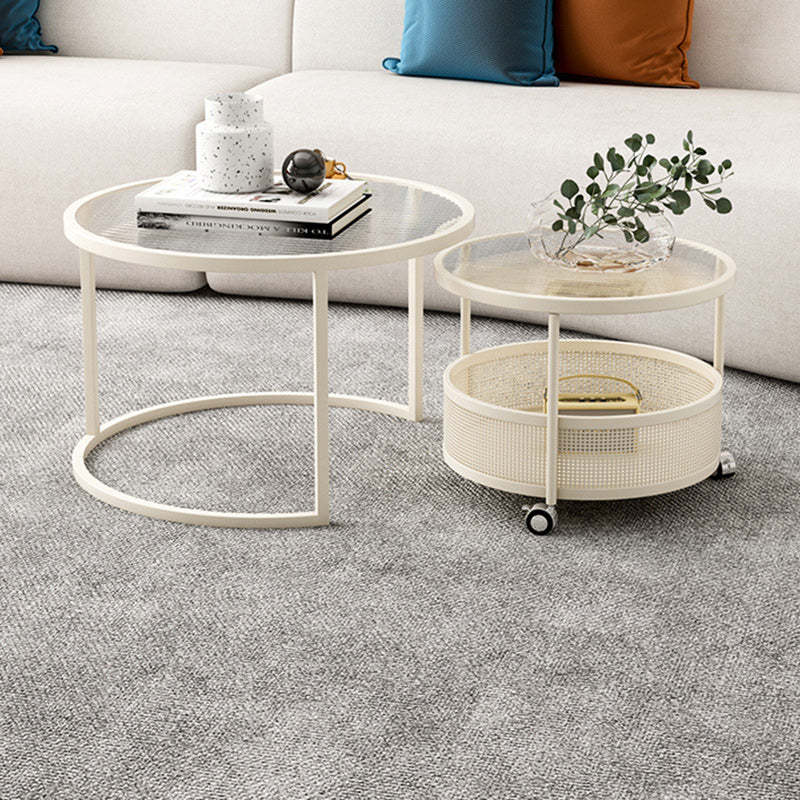 Nordic Glass Metal Round Movable Coffee Table 2-Tier