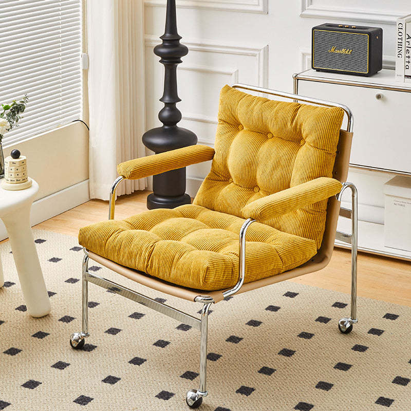 Nordic Checkered Corduroy Leather Rectangular Accent Chair