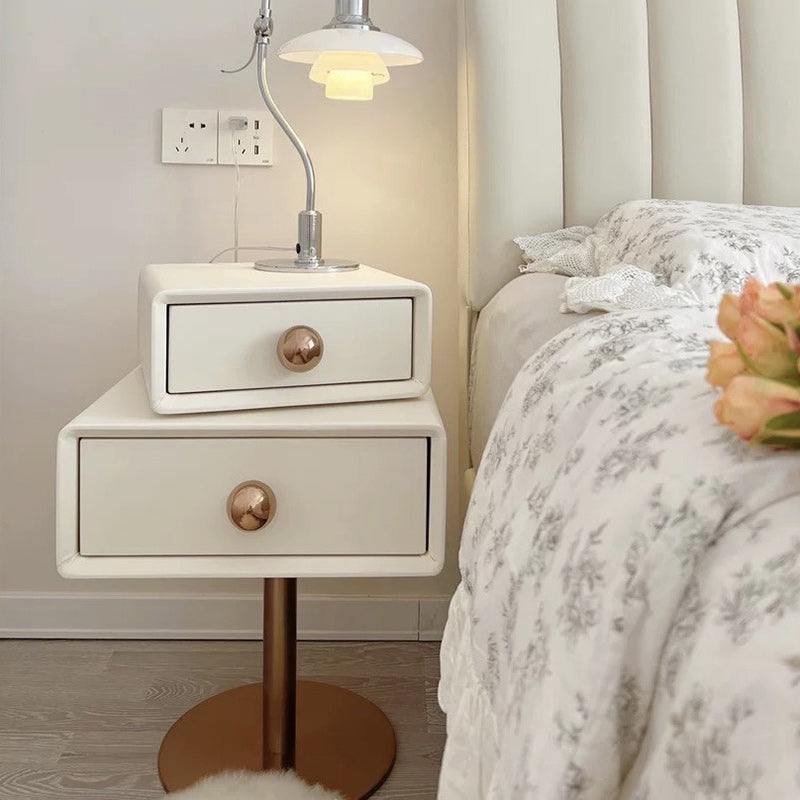 Contemporary Wood Steel Square Rotatable Nightstand 2-Drawer — Dark Gray