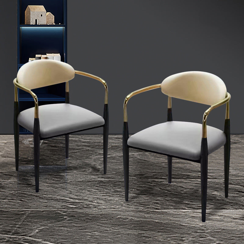 Upholstered Leather Metal Curved Dining Chair