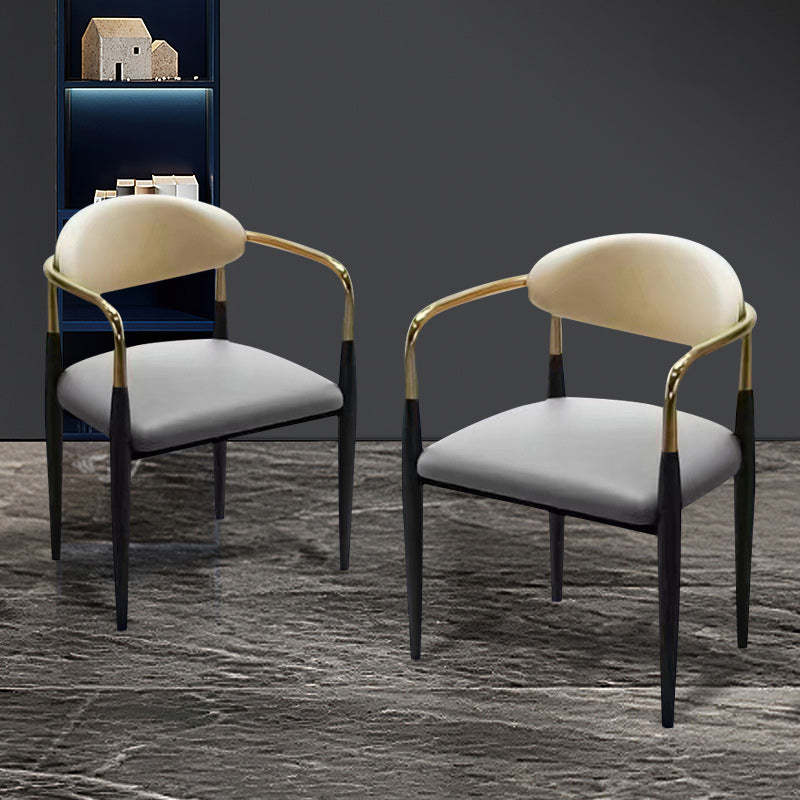 Upholstered Leather Metal Curved Dining Chair