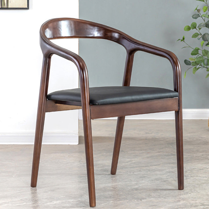 Vintage Leather Wood Upholstered Armchair — Walnut