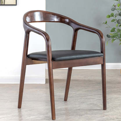 Vintage Leather Wood Upholstered Armchair — Walnut