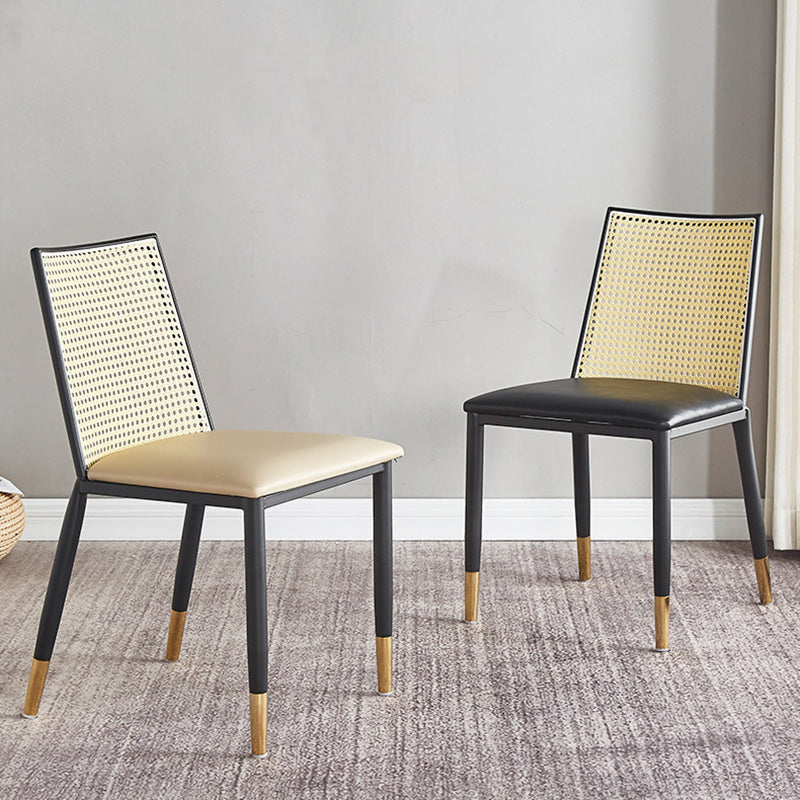 Scandinavian Bent Leather Bamboo Rattan Dining Chair