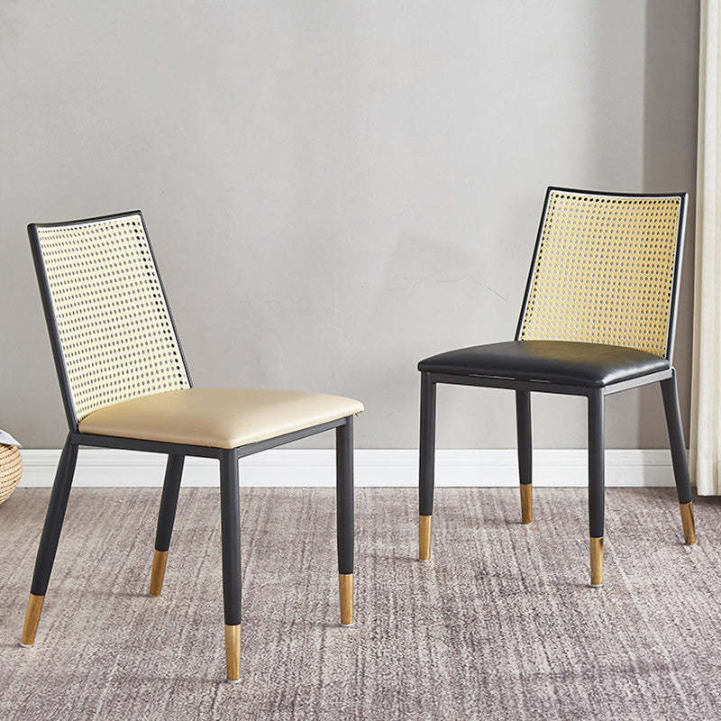 Scandinavian Bent Leather Bamboo Rattan Dining Chair