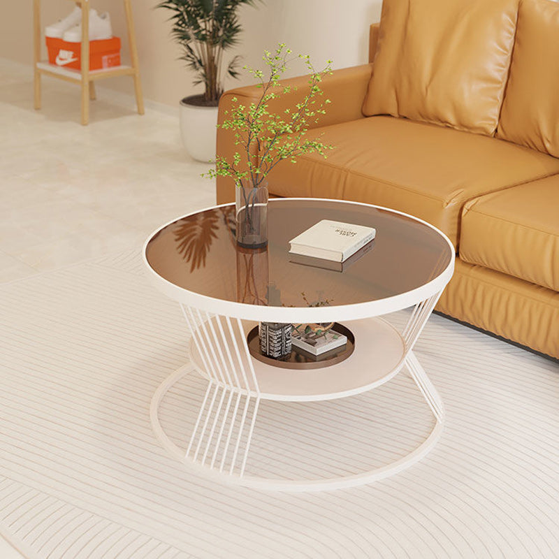Modern Luxury Tempered Glass Iron 2-Tier End Table