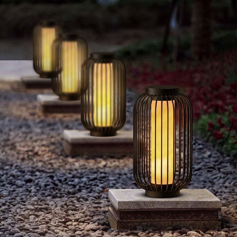Floor Standing Stainless Steel Brown Modern Caged Outdoor Lanterns-Lighom