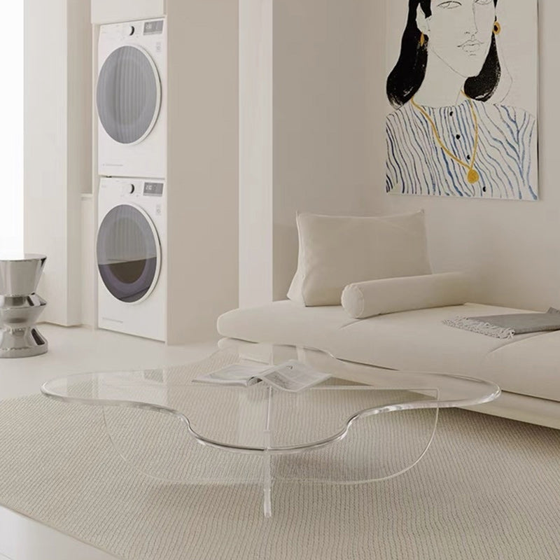 Minimalist Floral Cross Base Acrylic Coffee Table