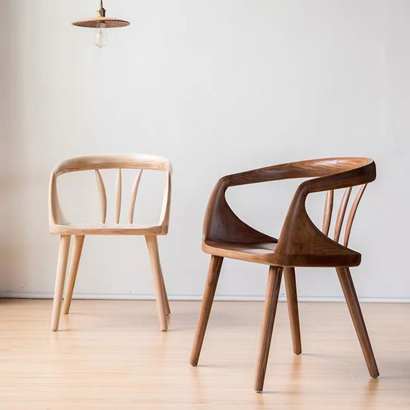 Scandinavian Curved Wood Dining Chair — Cherry Color