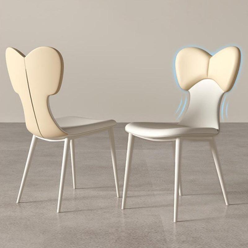 Nordic Leather Steel Bow Tie Dining Chair — White & Beige
