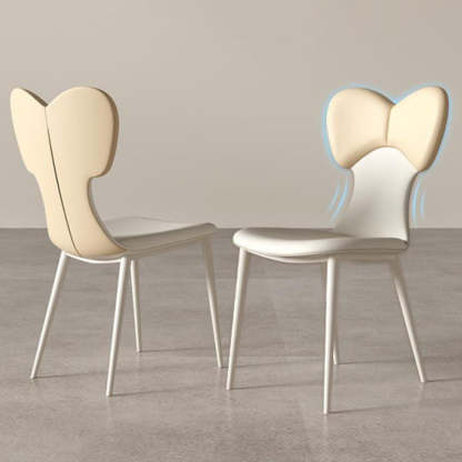 Nordic Leather Steel Bow Tie Dining Chair — White & Beige