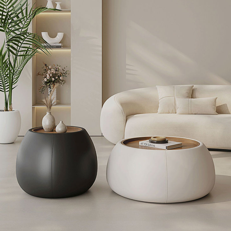 Nordic Cylinder Walnut Leather Coffee Table