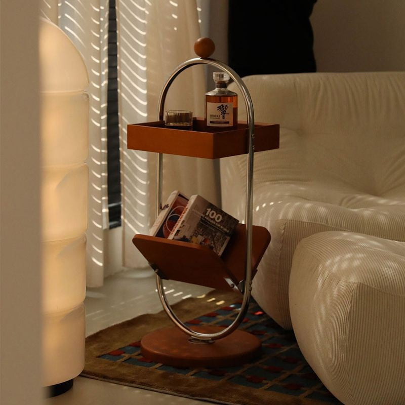 Retro Cherry Wood Stainless Steel Side Table