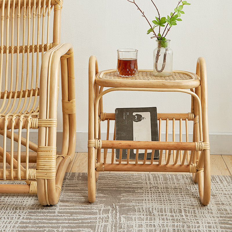 Japanese Woven Rattan Glass Side Table