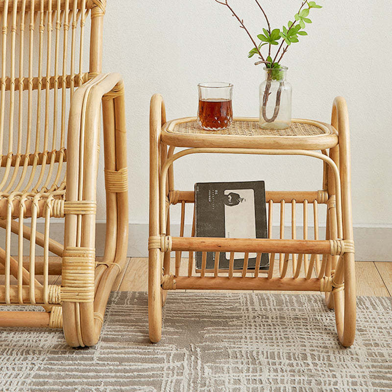 Japanese Woven Rattan Glass Side Table