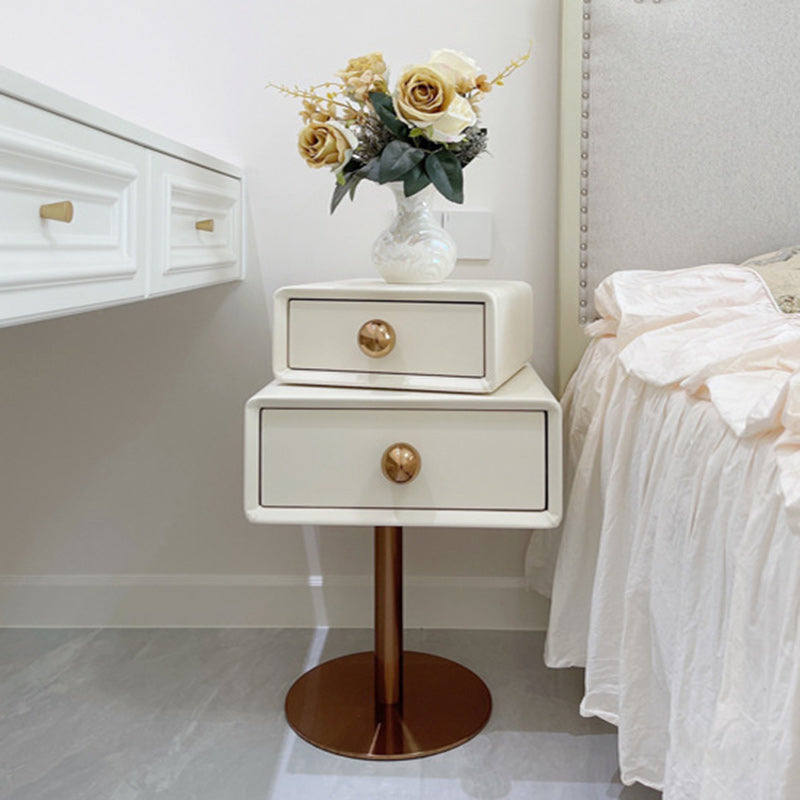 Contemporary Wood Steel Square Rotatable Nightstand 2-Drawer
