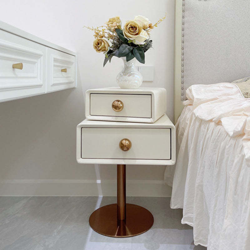 Contemporary Wood Steel Square Rotatable Nightstand 2-Drawer — White