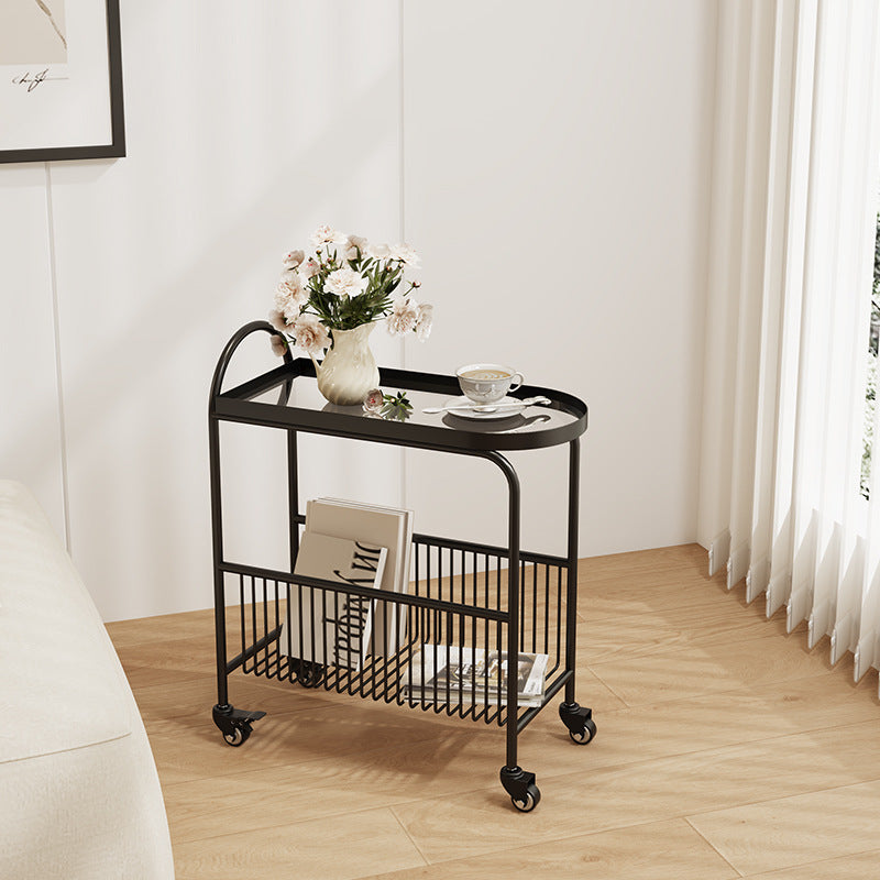 Contemporary Iron Glass 2-Tier End Table