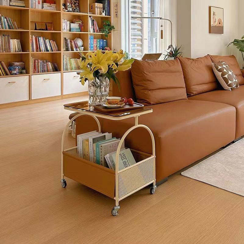 Minimalist Iron Leather Rectangular Coffee Table 1-Storage