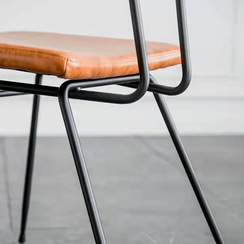 Industrial Curved PU Leather Dining Chair — Walnut Color / Brown