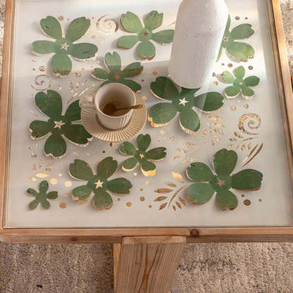Scandinavian Square Glass Wood Coffee Table