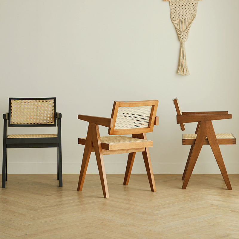 Japanese Rattan Wood V-Frame Dining Chair — Imitation Rattan / Wood Color