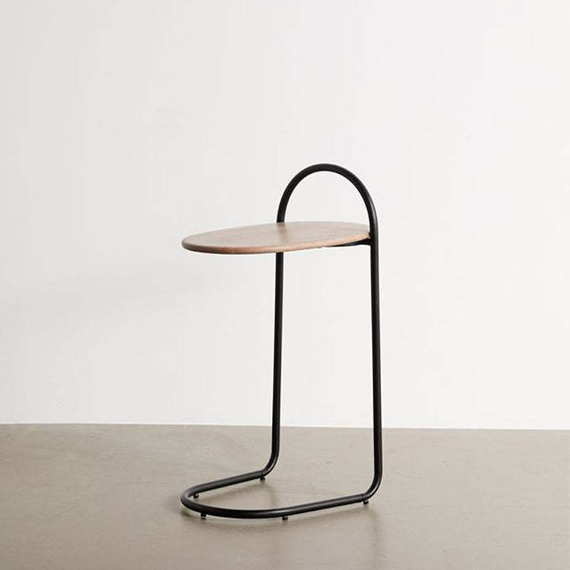 Minimalist Oval Curve Wood Metal End Table