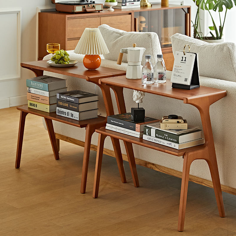 Retro Beech Rubberwood 2-Tier Side Table