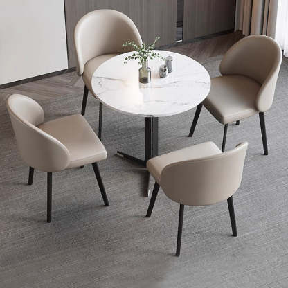 Minimalist Leather Wood Elliptical Curved Dining Chair