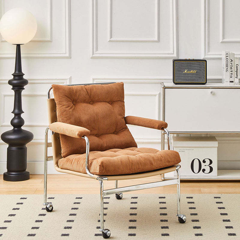 Nordic Checkered Corduroy Leather Rectangular Accent Chair