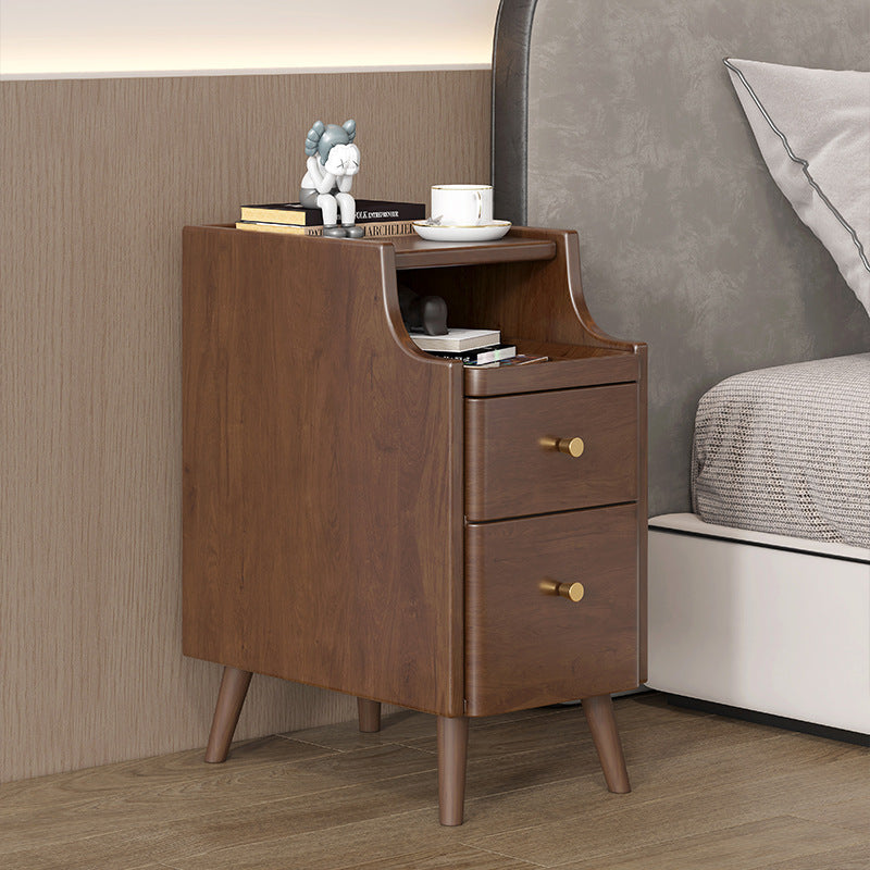 Minimalist Narrow Wood 2-Drawer Nightstand