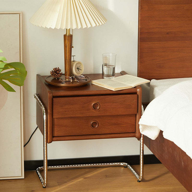 Vintage Wood Steel 2-Drawer End Table