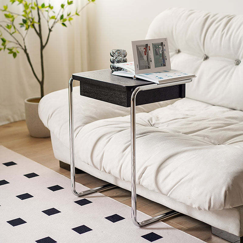Minimalist Wood Steel End Table — With Drawer / Wood