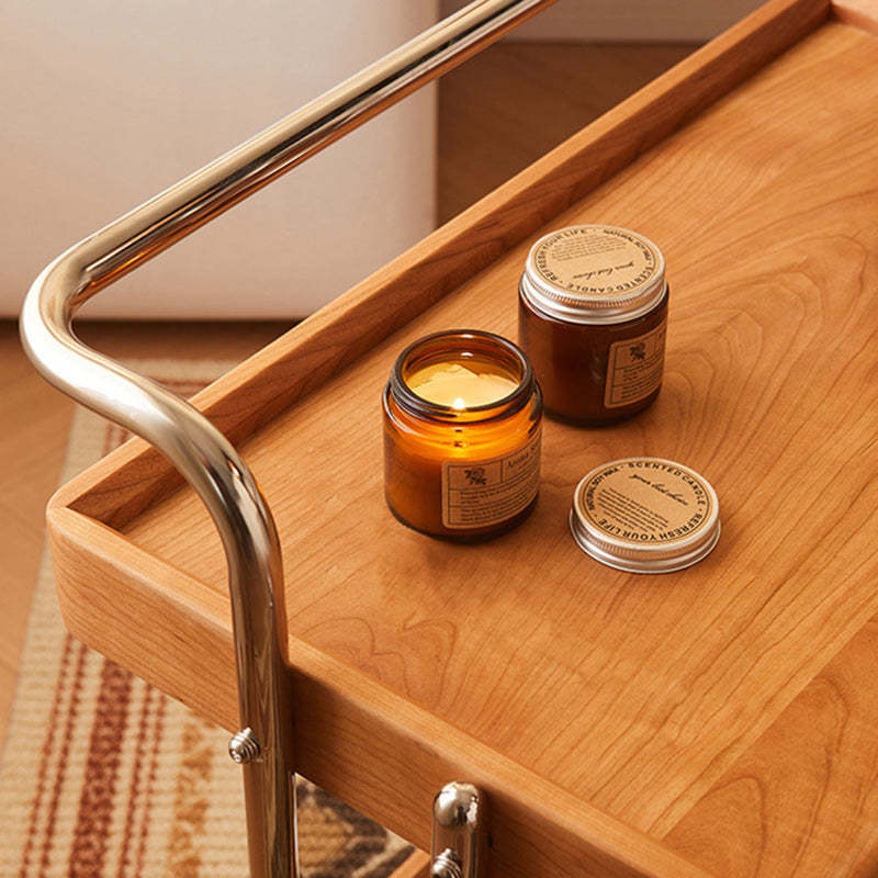 Retro Wood Glass Rectangular End Table 2-Tier