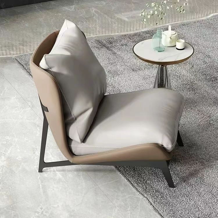 Scandinavian Leather Accent Chair With Footrest — Without Foorrest / White Chair & White Cushion