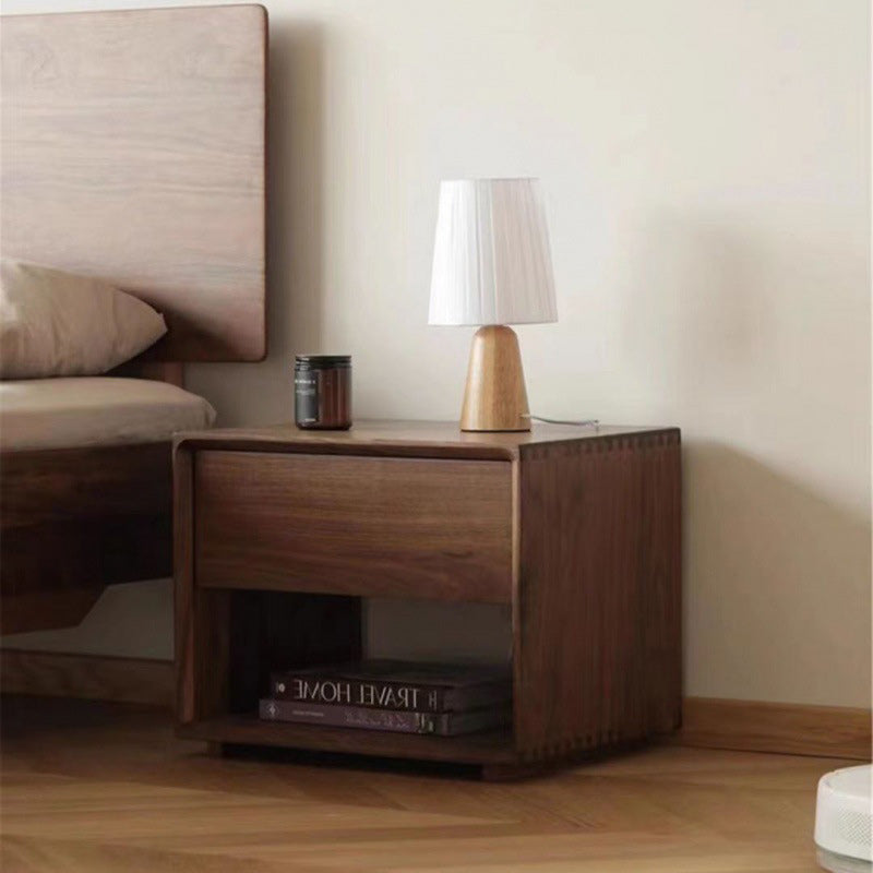 Chinese Square Wood 1-Drawer Nightstand