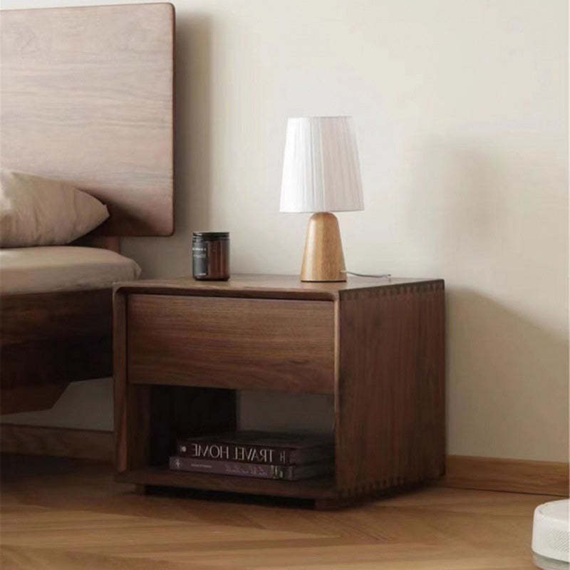 Chinese Square Wood 1-Drawer Nightstand