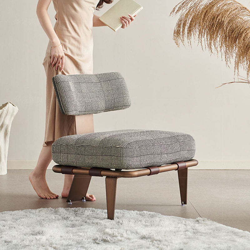 Minimalist Saddle Leather Lattice Base Square Accent Chair