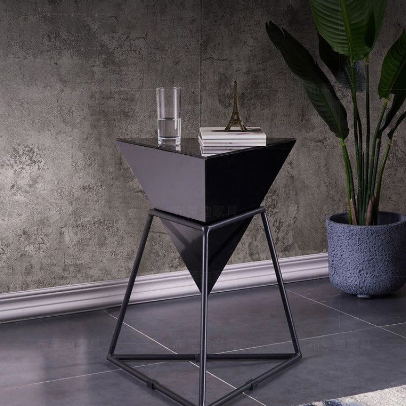 Modern Iron Rock Panel Triangle Side Table 1-Tier
