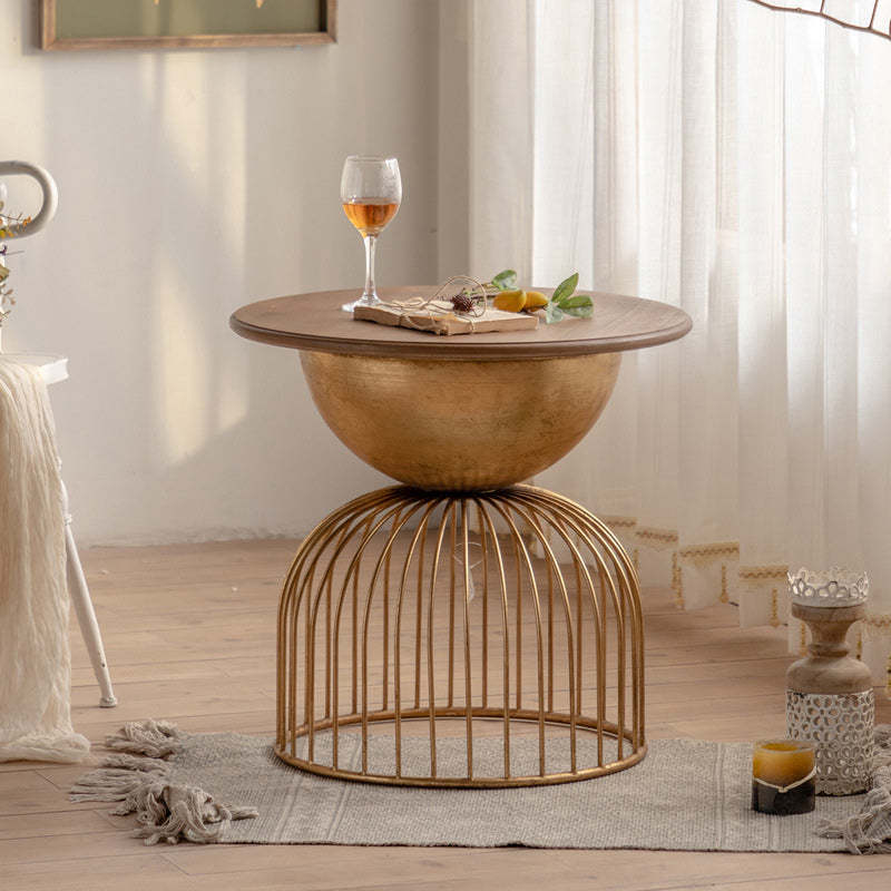 Vintage Round Wood Metal Coffee Table