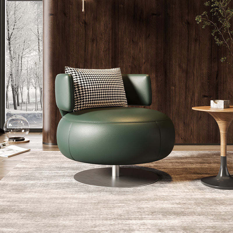 Scandinavian Curved Leather Rotatable Accent Chair — Gray