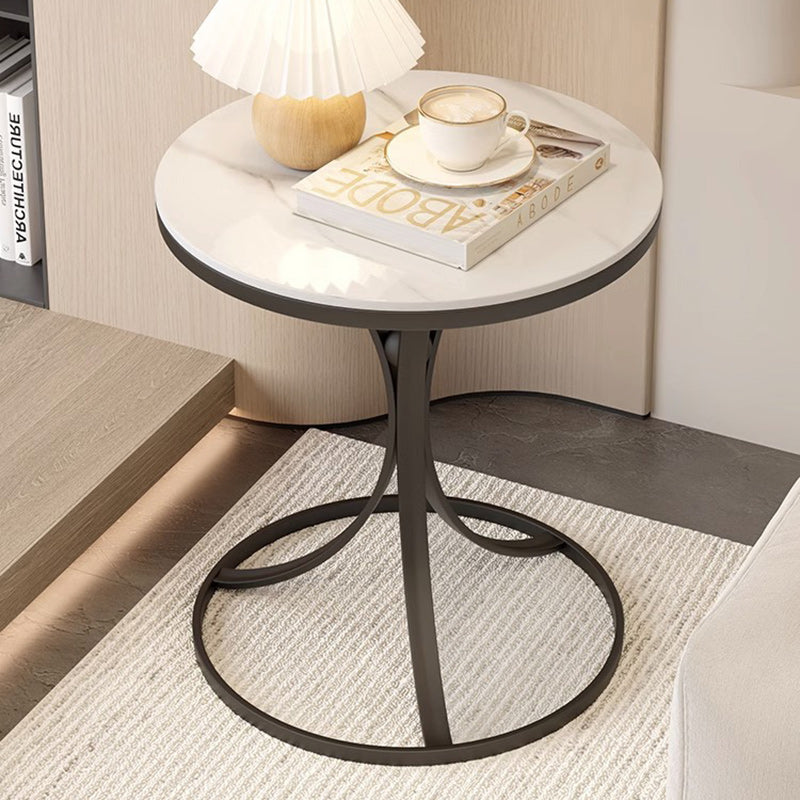 Contemporary Round Rock Slab Iron End Table