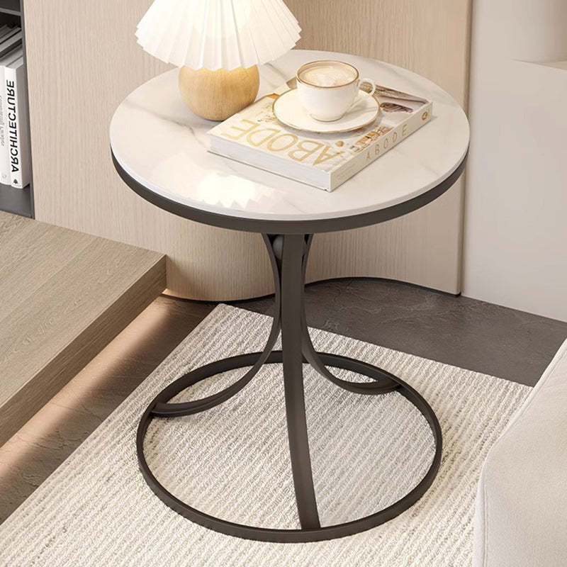 Contemporary Round Rock Slab Iron End Table