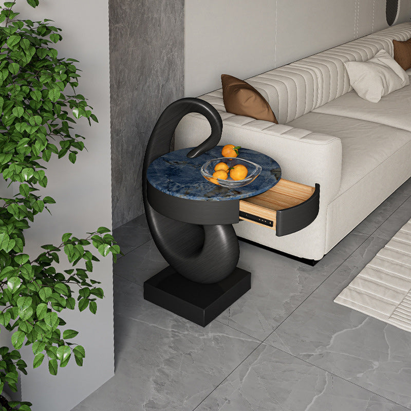 Modern Luxury Swan Stone Wood End Table